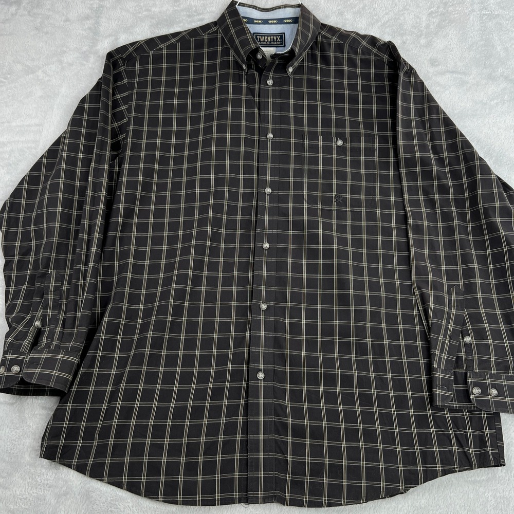 TwentyX Wrangler Plaid Western Button Down Shirt XL Black Men Cowboy Workwear